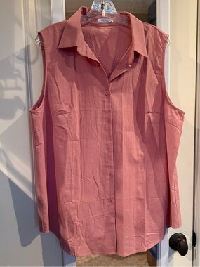 🌸 NWOT Hotouch Pink Sleeveless Button Front Blouse XXL Casual Linen Look